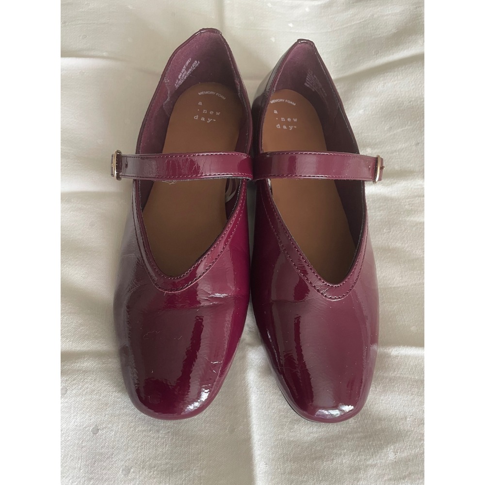 A New Day Elena Mary Jane Flats Burgundy Patent Red Coquette Balletcore 8.5